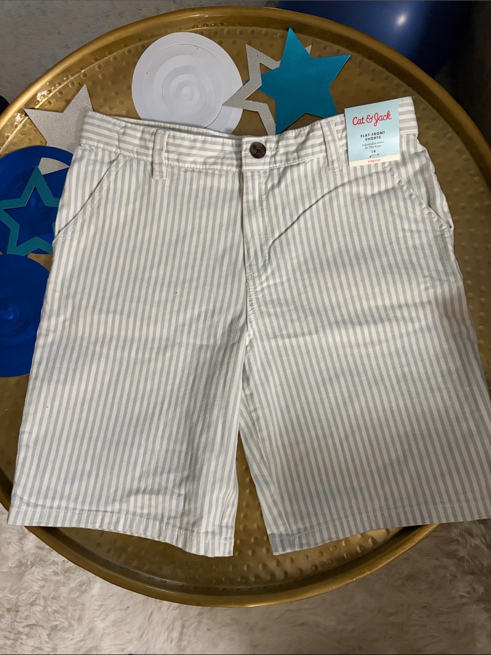 Cat & Jack White and Light Blue Vertical Stripe Shorts